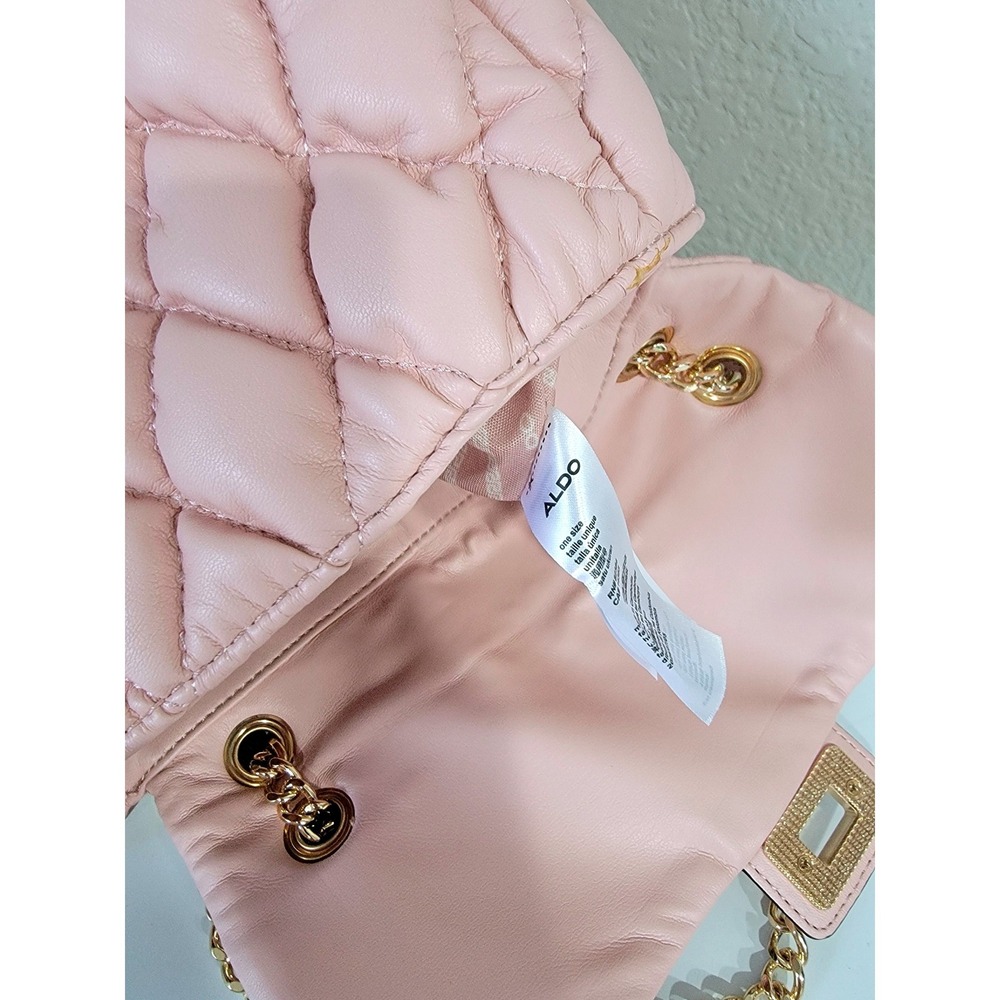 Aldo Womens Quilted Crossbody Bag Pink OS Gold Chain Star Charm Shoulder Purse - Picture 6 of 8